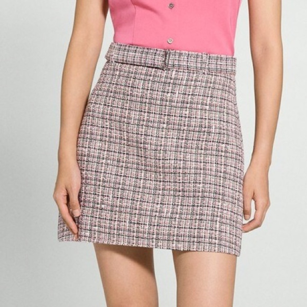 Theory Tweed Belted Mini Skirt in Cotton-Blend NWT Size 8